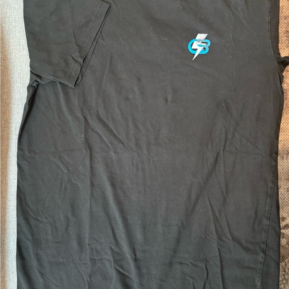 Black T-Shirt with Blue and White Logo